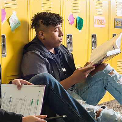 A student reading a book