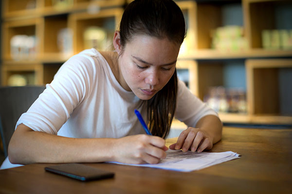 Student filling out form